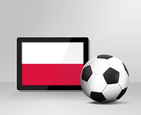 Pelota Fútbol Con Bandera Polonia Pantalla Digital Tableta — Foto de Stock