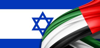 Birleşik Arap Emirlikleri ve İsrail 'in 3 boyutlu ipek bayrağı. 