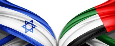 Birleşik Arap Emirlikleri ve İsrail 'in 3 boyutlu ipek bayrağı. 