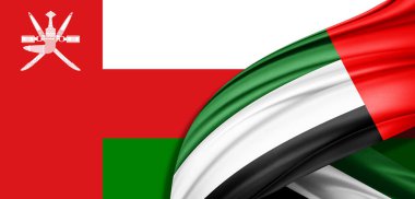 Birleşik Arap Emirlikleri ve Umman 'ın 3 boyutlu ipek bayrağı.