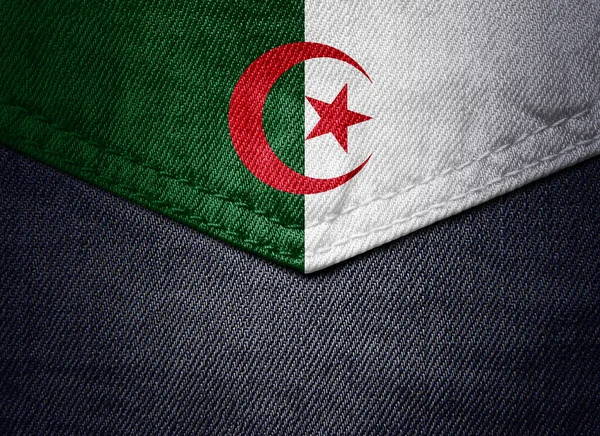 Színes Illusztráció Farmer Szövet Zsebében Zászló Algéria — Stock Fotó