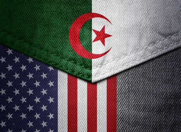 Színes Illusztráció Farmer Szövet Zsebében Zászló Amerika Algéria — Stock Fotó