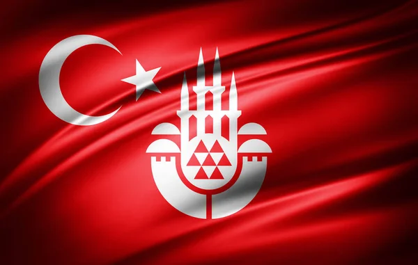 Illustration Silk Flag Turkey Emblem Istanbul City — Stock Photo, Image