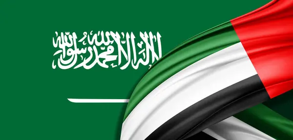 Illustration Der Seidenfahne Der Vereinigten Arabischen Emirate Und Saudi Arabiens — Stockfoto