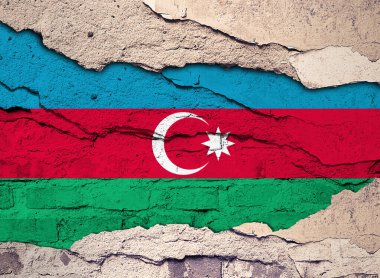 Azerbaycan bayrağı eski bir duvar arkasına boyanmış. 3B illüstrasyon 