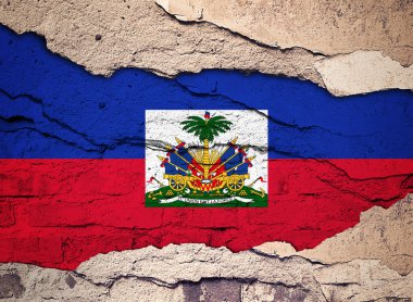 Eski bir duvar arkasına Haiti bayrağı boyanmış. 3B illüstrasyon 