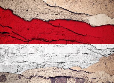 Eski bir duvar zeminine Endonezya bayrağı boyanmış. 3B illüstrasyon 