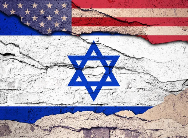 Amerikanische Und Israelische Flaggen Auf Einem Alten Wandhintergrund Illustration — Stockfoto