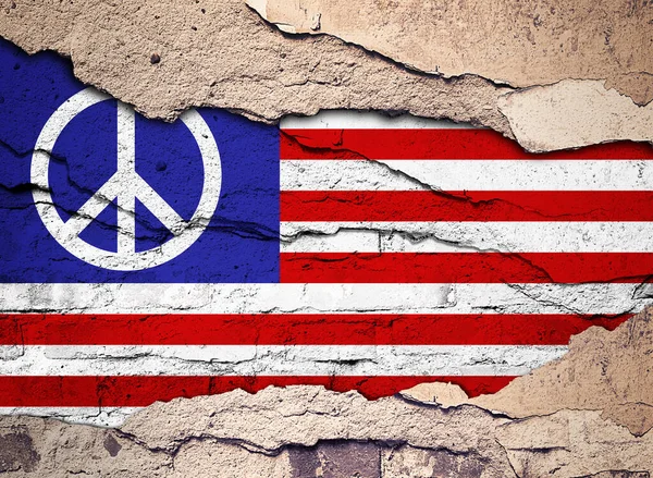 American Peace flag painted on an old wall background. 3D illustration