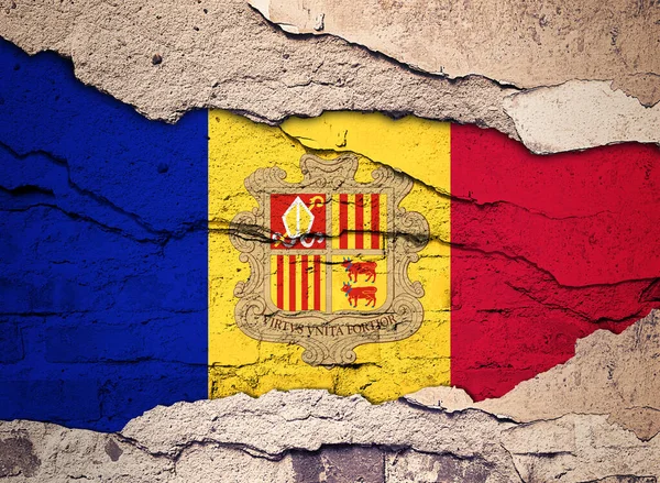 Andorra Flagga Målad Gammal Vägg Bakgrund Illustration — Stockfoto