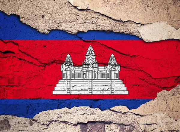 Bandera Camboya Pintada Sobre Viejo Fondo Pared Ilustración —  Fotos de Stock