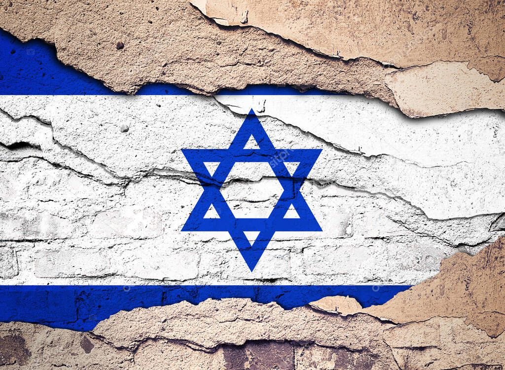 Israel flag painted on an old wall background. 3D illustration 