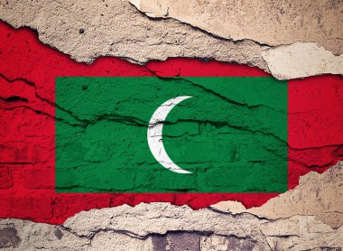 Eski bir duvarda Maldivler bayrağı var. 3B illüstrasyon 