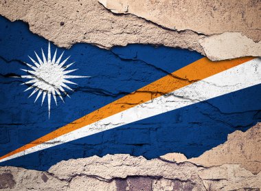 Marshall Adaları bayrağı eski bir duvar arkasına boyanmış. 3B illüstrasyon 