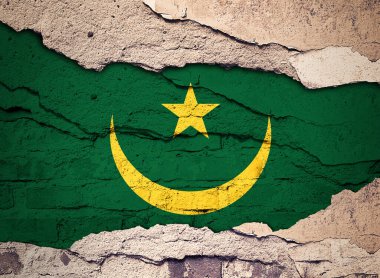 Moritanya bayrağı eski bir duvar zeminine boyanmış. 3B illüstrasyon 