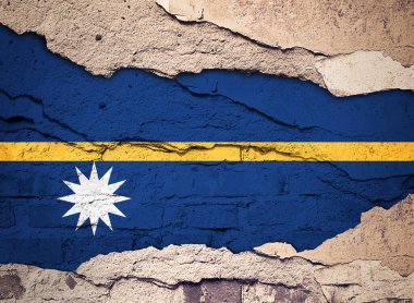 Eski bir duvar zeminine Nauru bayrağı boyanmış. 3B illüstrasyon 