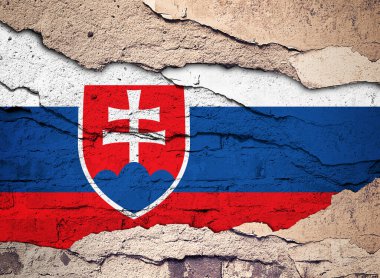Eski bir duvar zeminine Slovakya bayrağı çizilmiş. 3B illüstrasyon
