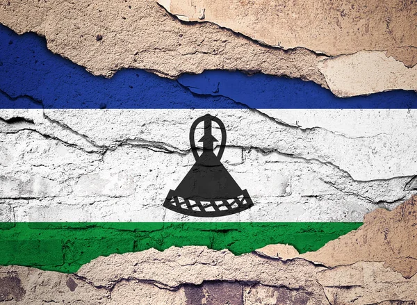 莱索托国旗涂在墙上的旧背景上 3D插图 — 图库照片