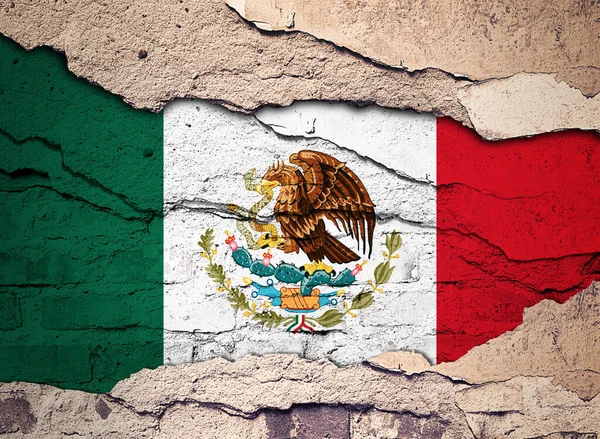Mexico flag painted on an old wall background. 3D illustration