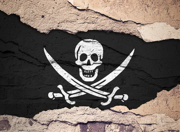 Bandeira Pirata Pintada Fundo Parede Antigo Ilustração — Fotografia de Stock