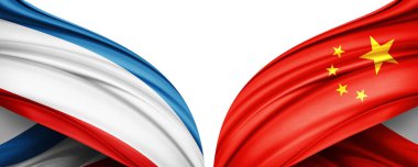 Beyaz arka planda Kırım ve Çin bayrakları izole edildi