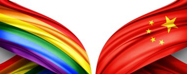 LGBTQ + Gurur ve Çin bayrakları beyaz arkaplanda izole edildi