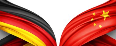  Beyaz arkaplanda Almanya ve Çin bayrakları izole edildi