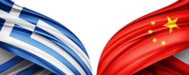 Yunanistan ve Çin bayrakları beyaz arkaplanda izole edilmiş