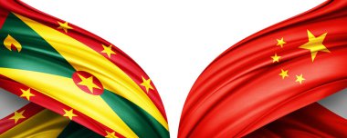 Beyaz arkaplanda Grenada ve Çin bayrakları izole edildi