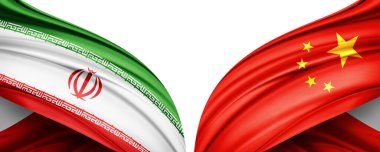 Beyaz arkaplanda İran ve Çin bayrakları izole edilmiş
