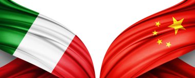 İtalya ve Çin bayrakları beyaz arkaplanda izole edilmiş