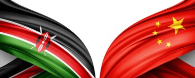 Kenya ve Çin bayrakları beyaz arkaplanda izole edilmiş