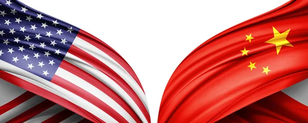 American and China flags isolated on white background