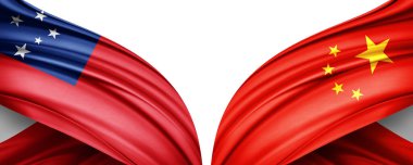 Samoa ve Çin bayrakları beyaz arkaplanda izole edilmiş