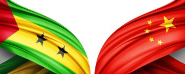Beyaz arka planda Sao Tome ve Çin bayrakları izole edildi