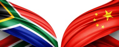 Beyaz arka planda izole edilmiş Güney Afrika ve Çin bayrakları