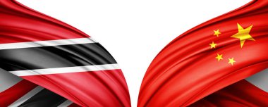 Beyaz arka planda izole edilmiş Tobago ve Çin bayrakları