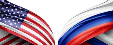 Beyaz arka planda Amerikan ve Rusya bayrakları izole edildi