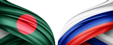 Bangladeş ve Rusya bayrakları beyaz arkaplanda izole edilmiş