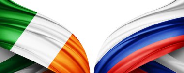 Beyaz arkaplanda İrlanda ve Rusya bayrakları izole