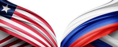 Liberya ve Rusya bayrakları beyaz arkaplanda izole edildi