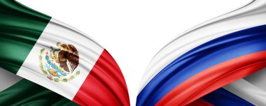 Beyaz arka planda Meksika ve Rusya bayrakları izole edildi