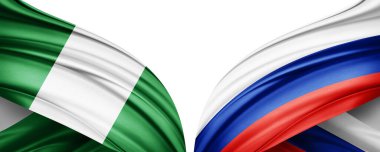 Beyaz arkaplanda Nijerya ve Rusya bayrakları izole edildi