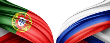 Portekiz ve Rusya bayrakları beyaz arkaplanda izole edilmiş