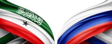 Beyaz arka planda Somaliland ve Rusya bayrakları izole edildi