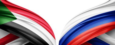 Sudan ve Rusya bayrakları beyaz arkaplanda izole edildi