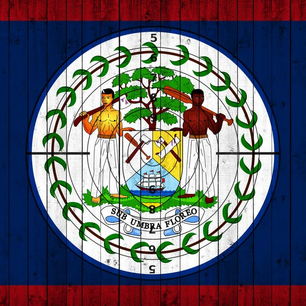 带有目标的木制背景上的伯利兹国旗 — 图库照片