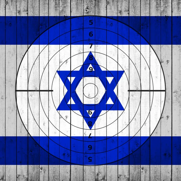 Bandeira Israel Fundo Madeira Com Destino — Fotografia de Stock