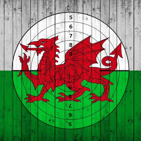 Bandeira País Gales Fundo Madeira Com Alvo — Fotografia de Stock