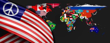 Dünya haritasında Amerikan Barış Bayrağı